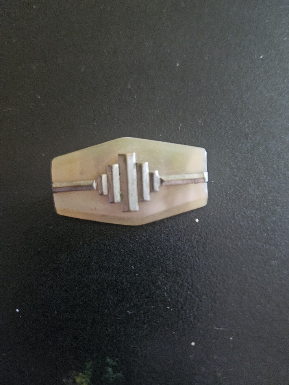 Mother of Pearl Geometric Bar Brooch - Pink Shell with Silver Accent